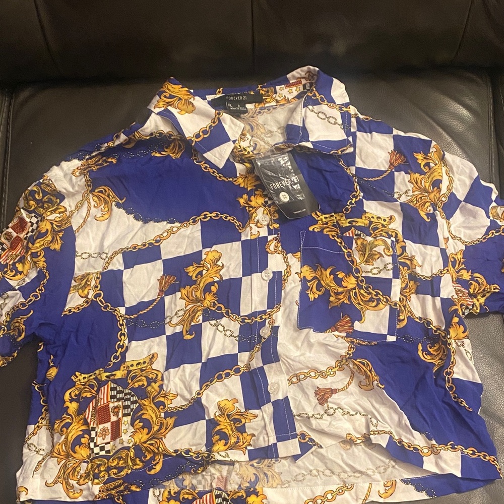 Forever 21 'Women’s Shirt with Blue and Gold Chain Design